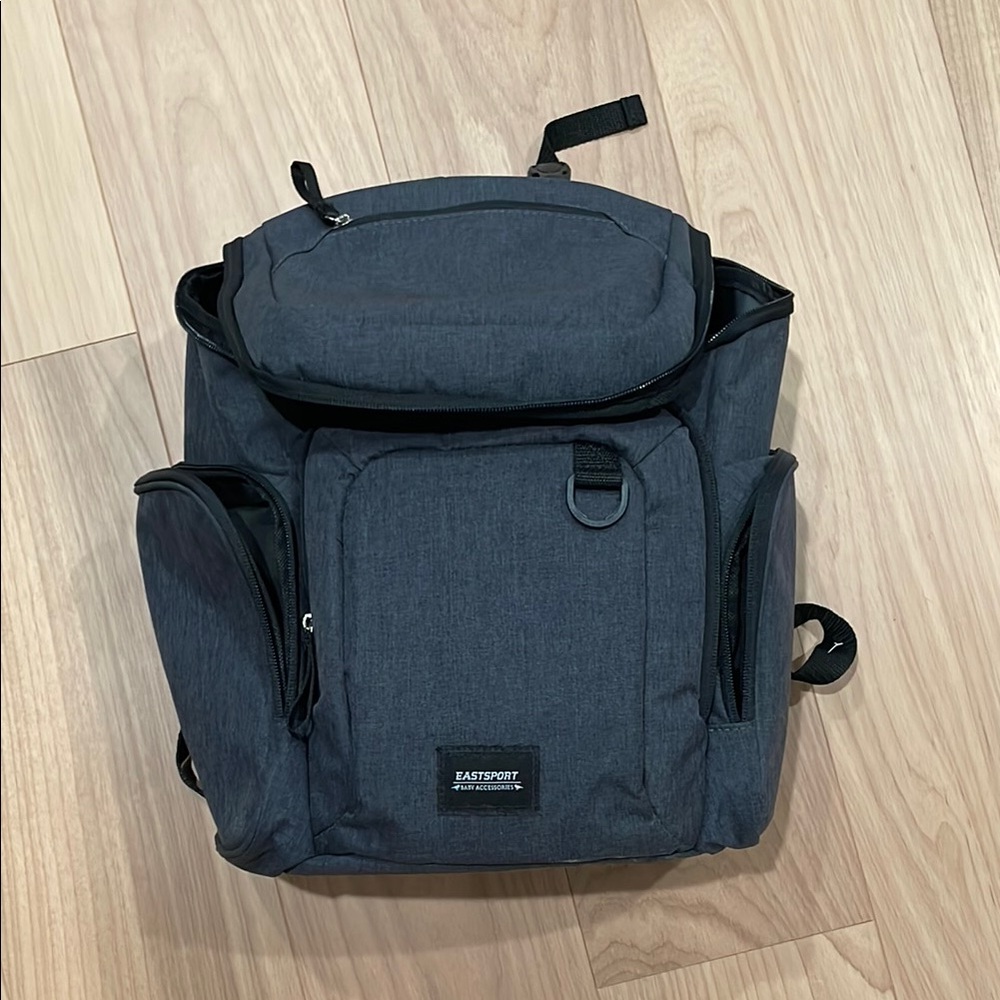 Gray Utilitarian Diaper Bag Backpack with Padded Straps